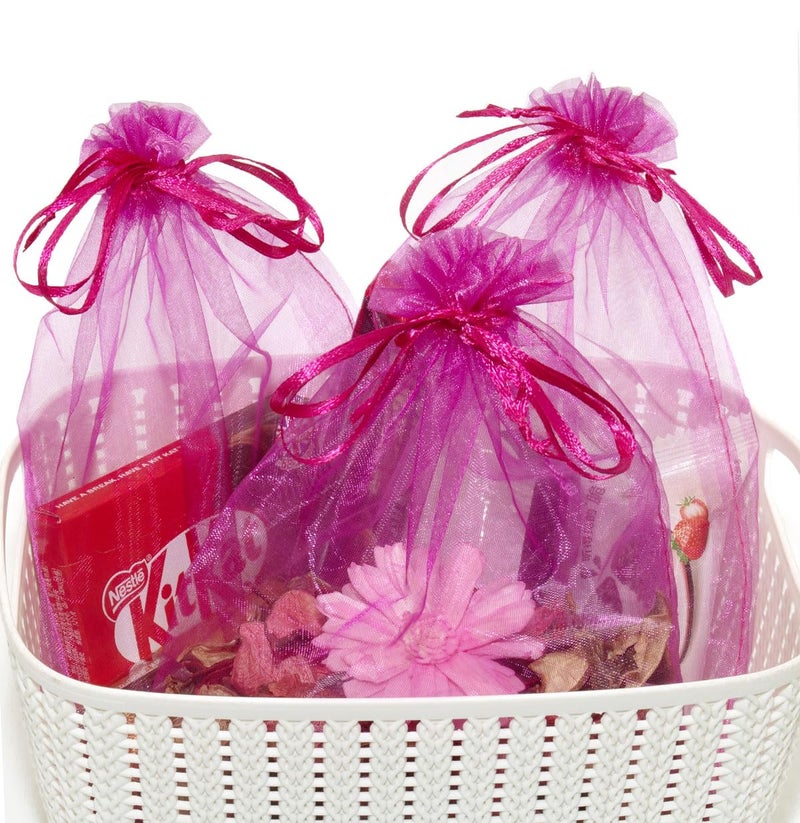 SUNGULF 100pcs Organza Pouch Bag Drawstring 6"x9" 16x22cm Strong Gift Candy Bag Jewelry Party Wedding Favor (Hot Pink) - Image 5